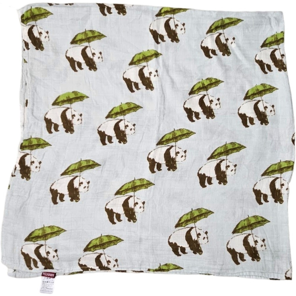 Milkbarn Umbrella Panda Swaddle Baby Blanket Organic Bamboo Muslin Cotton 46"